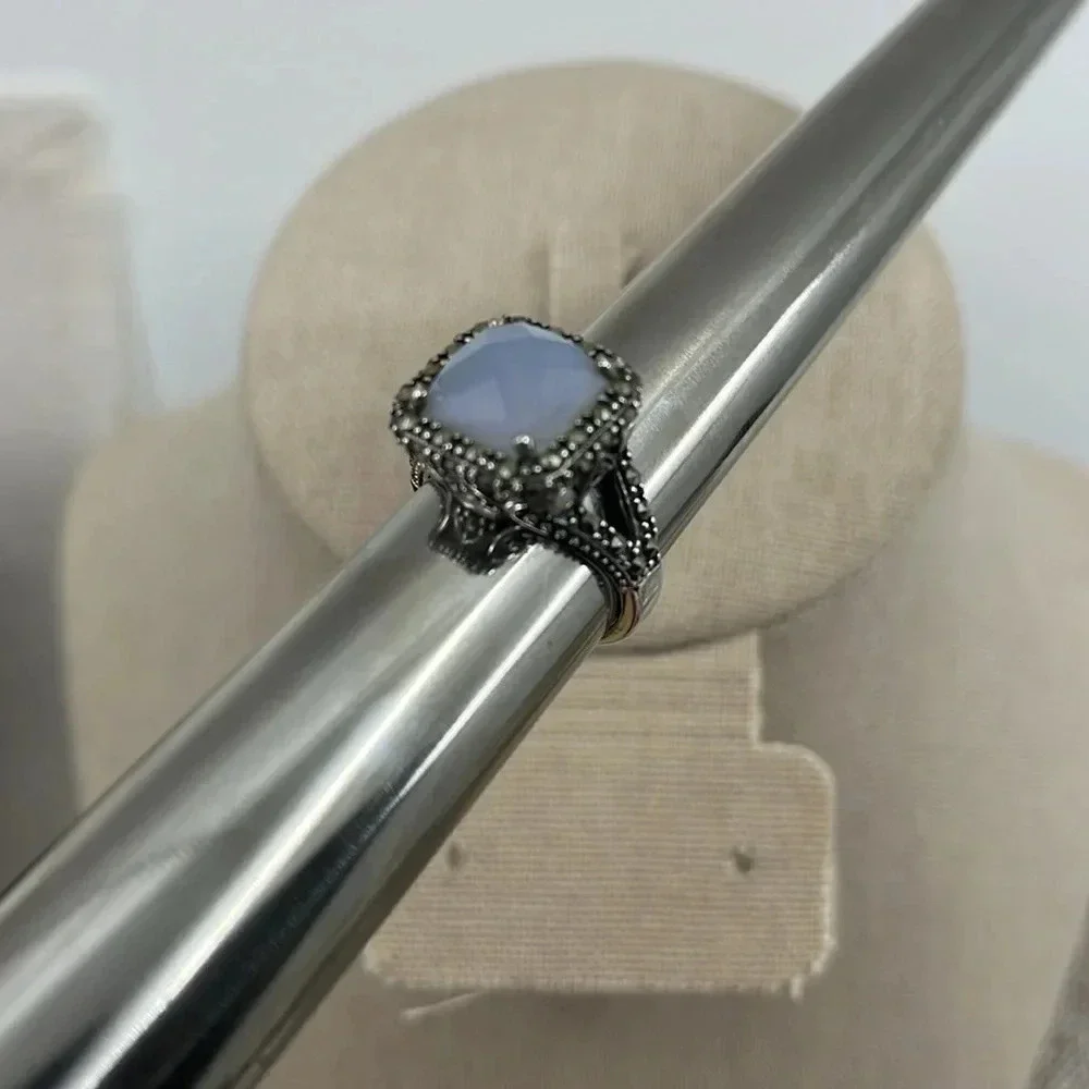 💎 Rare QVC Sterling Silver Gray Chalcedony & Marcasite Ring - Size 7 - Picture 17 of 17